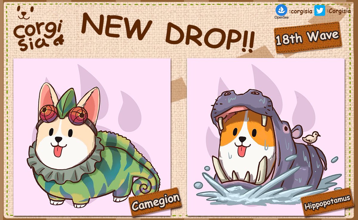 Hi,The new drop has come💞👌 ☀️Camegion : Common 🌸Hippopotamus : Common opensea.io/collection/cor… Drop every Wednesday and Saturday at 8:30pm (GMT+7 Thailand time)= 9:30am New york,US time #NFTs #NFTCommumity #nftcollectors #nftart