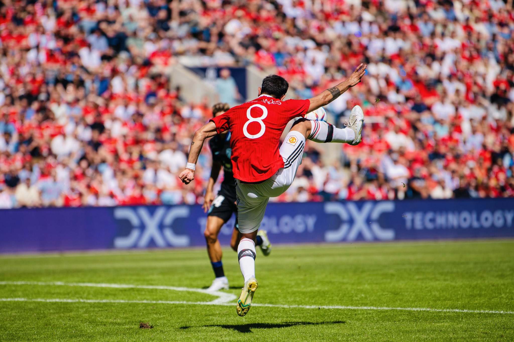 Bruno Fernandes in action for United against Atletico Madrid at Ullevaal Stadion.