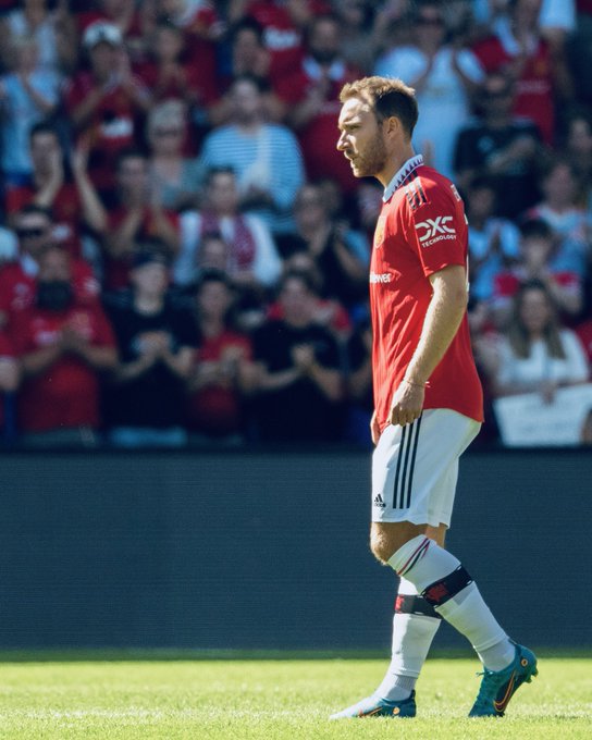 Christian Eriksen in action for United against Atletico Madrid at Ullevaal Stadion.