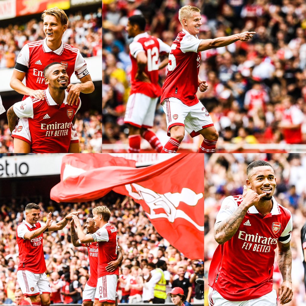 Arsenal Players celebrates with Gabriel Jesus