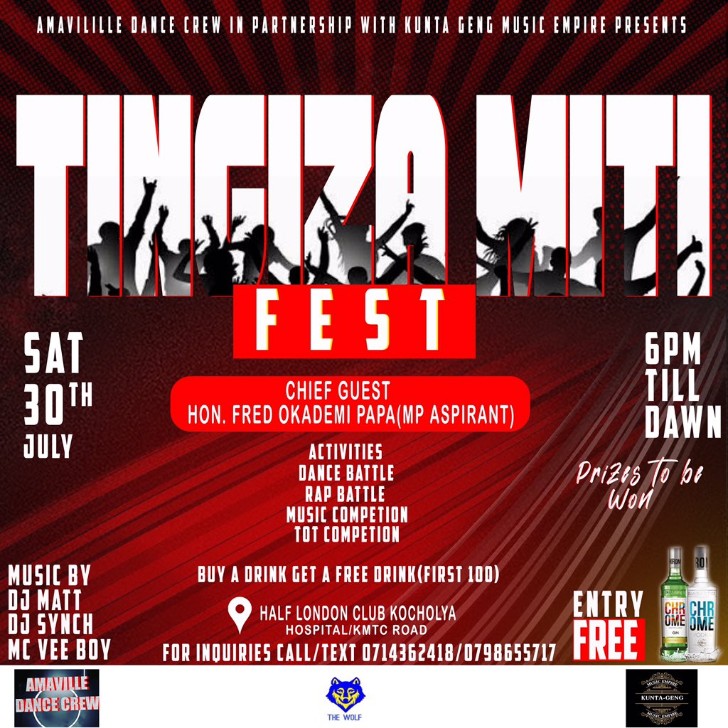 GengKunta's tweet photo. TUPATANE HALF LONDON KOCHOLYA TUPIGE SHEREHE…KIINGILIO NI BUUURRREEEEE LEO 30th JULY MPAKA CHEEEE….NA UKIWA THE AMONG FIRST 100 TO ARRIVE DRINK NAYO MOJA MATATAA WAPATA BURE…..WABEBE. Cc.Amaville Dance Crew and KUNTA GENG MUSIC EMPIRE.
@GengKunta https://t.co/uU5vsjFDQt