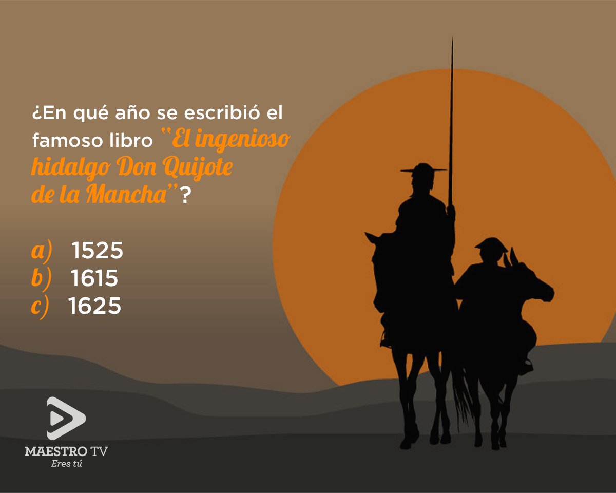 ✨Escribe tu respuesta en los comentarios y acompáñanos a ver la historia detrás de la historia para conocer más acerca del autor de esta obra, Miguel de Cervantes.🇪🇸🐴
#MaestroTV
