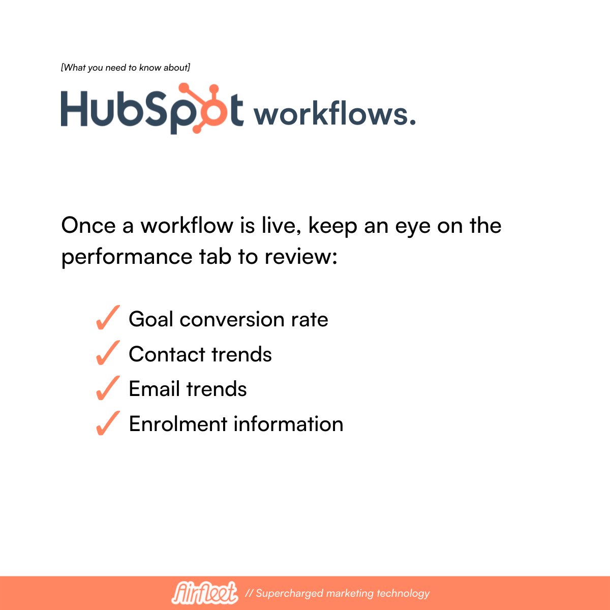 WeAreAirfleet's tweet image. Your workflow may be live but your job is far from done. Always keep an eye on the performance of your workflow as one little change elsewhere in your CRM could throw the whole thing off. So, stay alert people!
#marketingautomation #Hubspot #hubspotworkflow #marketing