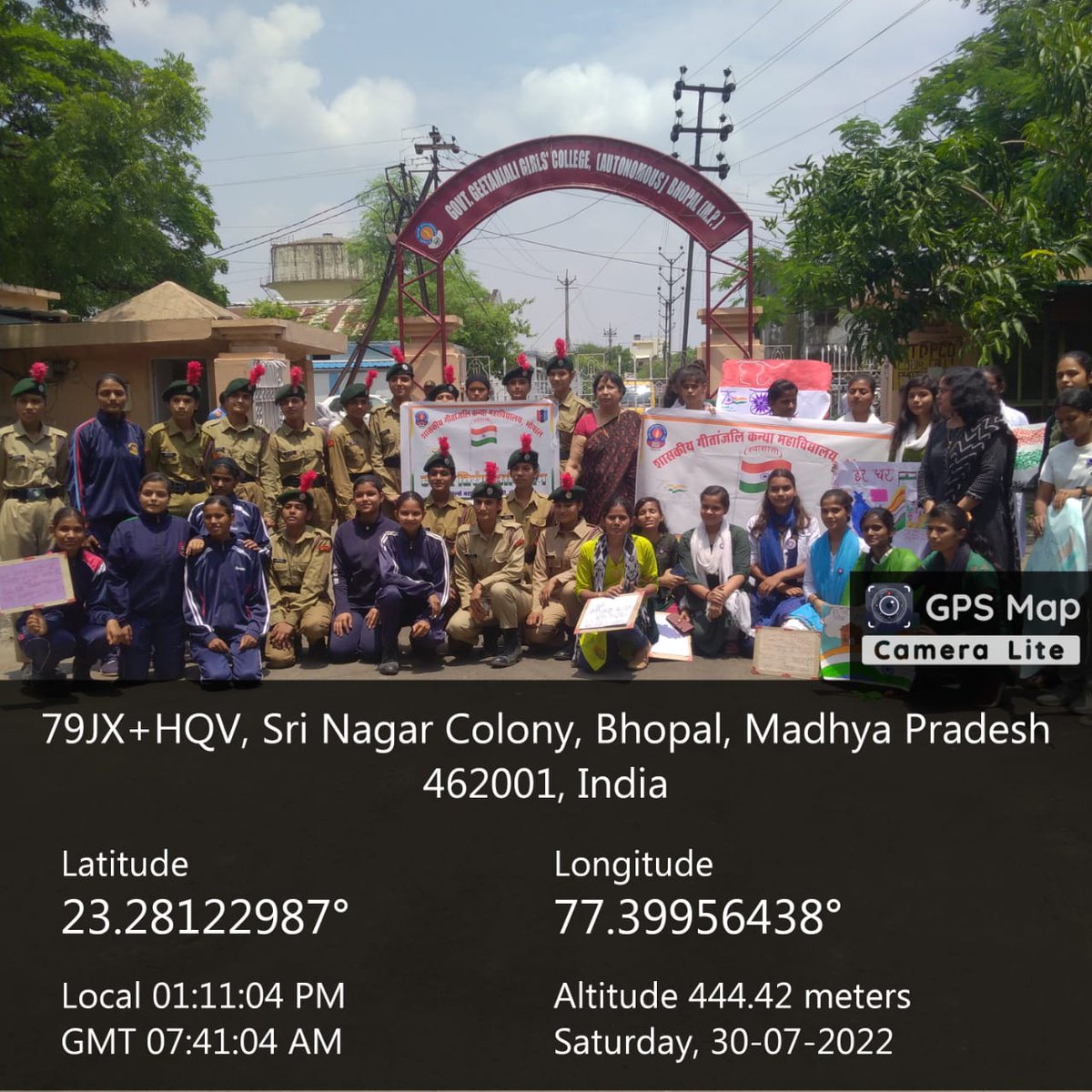 HarGharTiranga_अभियान_से_जुड़ें Cdts of Geetanjali College of 4 MP girls bn  NCC took out a rally to spread awareness about Har Ghar Tiranga. @HQ_DG_NCC  @NccDteMPCG @schooledump @highereduminmp @JansamparkMP, image size:1200x1200