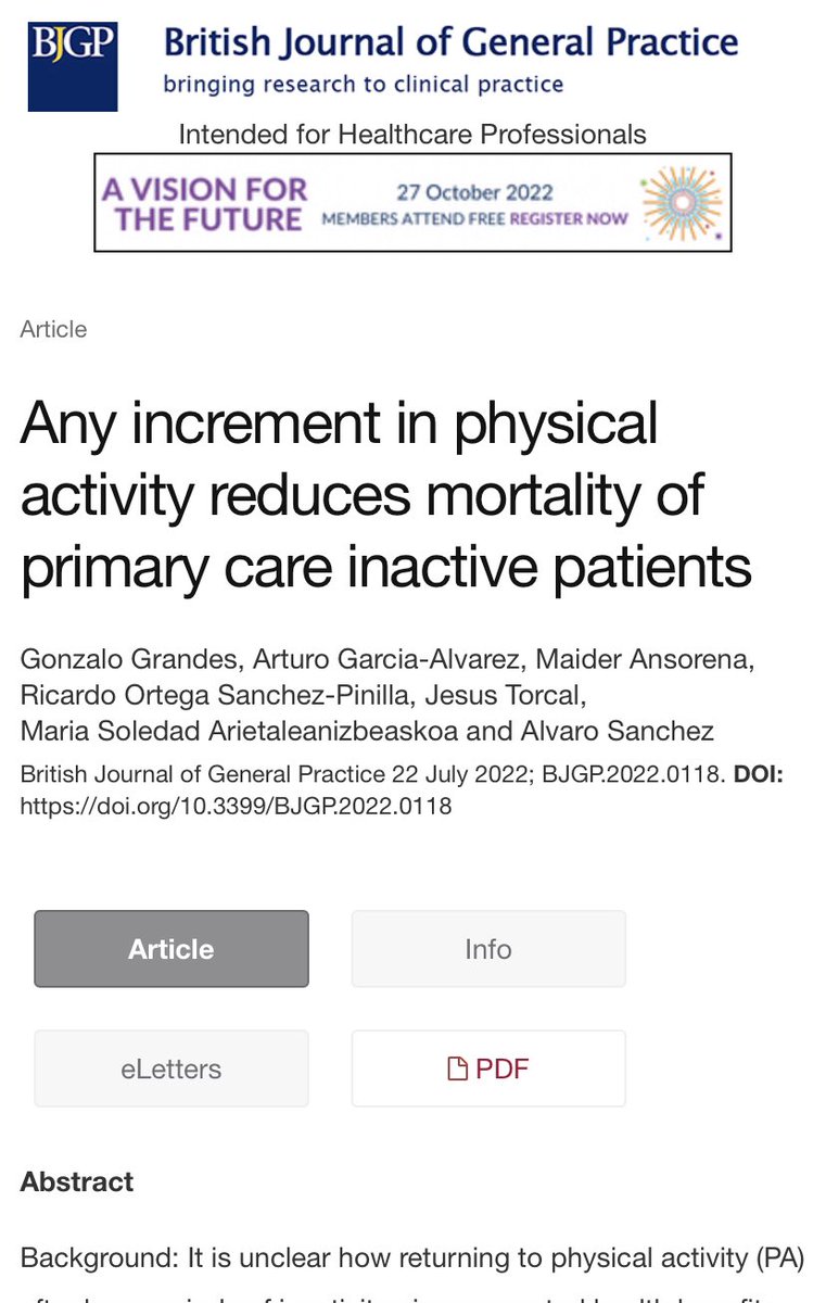 Advancing evidence justifying more investment on translating Physical Activity promotion into primary care from the PEPAF study <a href="/osakidetzaEJGV/">Osakidetza</a> <a href="/RICAPPS_Red/">RICAPPS</a> #AtencionPrimaria #impsci <a href="/uritxa/">Marisol Arietaleaniz</a>  bjgp.org/content/early/…