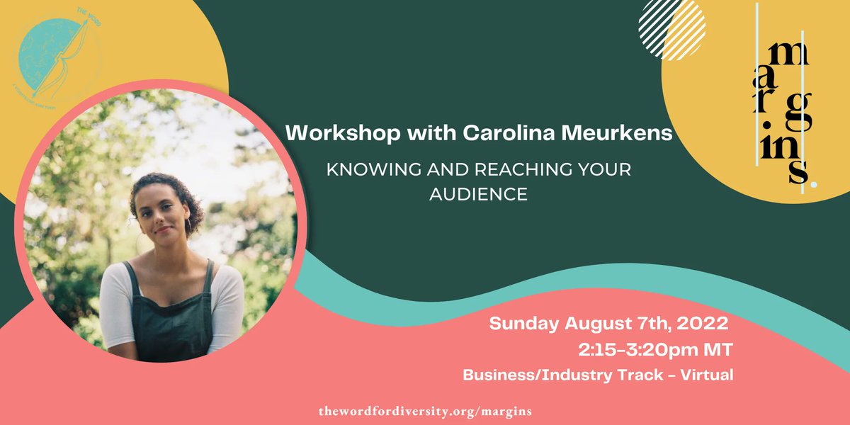 8/7
2:15pm MDT
#margins2022

Join <a href="/caromeurkens/">Carolina Meurkens</a> for a workshop that helps #authors consider who the audience for their book is, &amp; ideas for identifying the #publishing and #marketing paths that might be most tailored to successfully reach that audience. 

buff.ly/3OsT6Q1