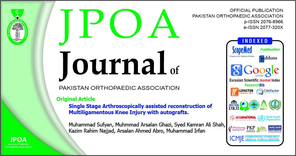 JournalofPakis1's tweet photo. Single Stage Arthroscopically Assisted Reconstruction of Multiligamentous Knee Injury with Autografts.
Muhammad Sufyan, Muhmmad Arsalan Ghazi, Syed Kamran Ali Shah, Kazim Rahim Najjad, Arsalan Ahmed Abro, Muhammad Irfan
Full Article: https://t.co/rd6WlQkfFc 
#orthopedic https://t.co/VjMnbhYjgD
