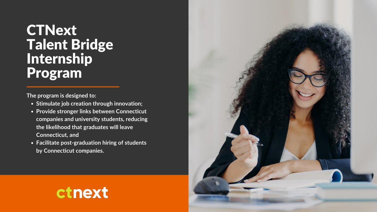 ManufactureCT's tweet photo. Check out the @CTNext Talent Bridge #InternshipProgram - a grant opportunity to enable #CTsmallbusinesses to hire student interns. Several of our members are already using it! https://t.co/UVDdROTU3i #ctjob #ctworkforce #ctinternships https://t.co/Wr0enn2CAK