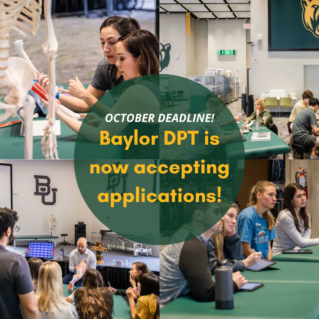 BaylorDPT's tweet image. Are you ready to get your #DPTin2? Look no further than Baylor&apos;s innovative and hybrid Doctor of Physical Therapy program. Contact DPTadmissions@baylor.edu for more information. 
#DPTin2 #ptstudent #physicaltherapy