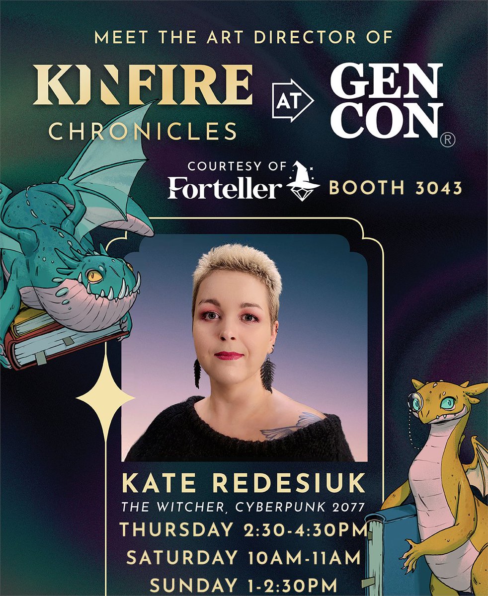 Meet Incredible Dream’s Art Director Kate Redesiuk (The Witcher, Cyberpunk 2077) at #GenCon! She’s coming all the way from Poland to chat, sketch, and play games, so be sure to stop by and say hello. 

Thank you to our friends at <a href="/fortellergames/">Forteller Games</a> for hosting us!