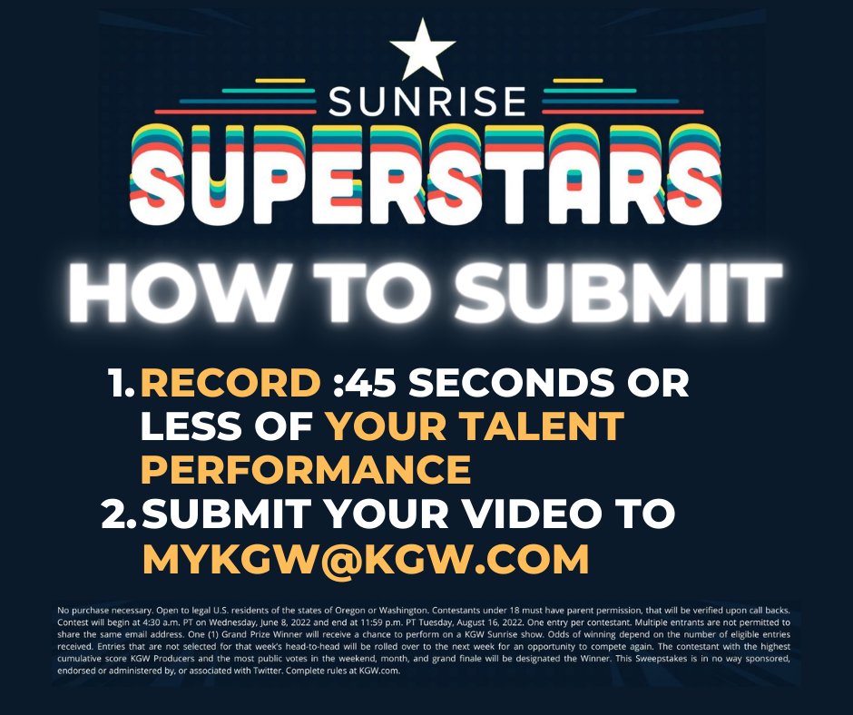 KGWSunrise's tweet photo. 🤹Show off your talent!! Email us your video to MyKGW@KGW.com to take part in the Sunrise Superstars talent search! Bring out your old instrument 🎺🎷, perform your favorite dance routine 🕺, or tell us a joke! 🎤 The options are endless, so whatever you do, let us see it! 😄 https://t.co/9rSQ0cfsGB