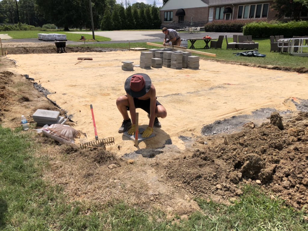 Isaac is finally at the point to start laying pavers. Number 1 is so important. Let’s go!  #eaglescout @kristyagan