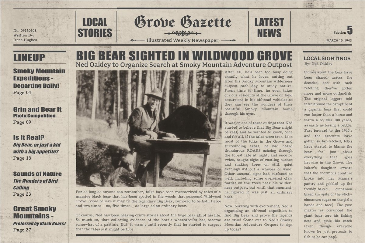 Dollywood's tweet photo. There have been some interesting going-ons in Wildwood Grove recently. With all of the noise some folks are wondering the old legends of the Grove could actually be true. Maybe the tales about Big Bear aren't too tall after all…
#BearFiles https://t.co/ZuZEgfaeZi