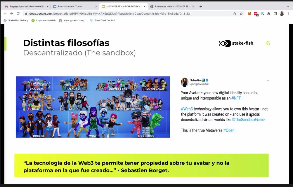gottgabri's tweet photo. En Metaverse Bootcamp by @archdefi en presentación de Metaversos descentralizados - @stakefish @gretoshi Quiero un NFT wearable de #tigercollection https://t.co/8riMYcsKxp