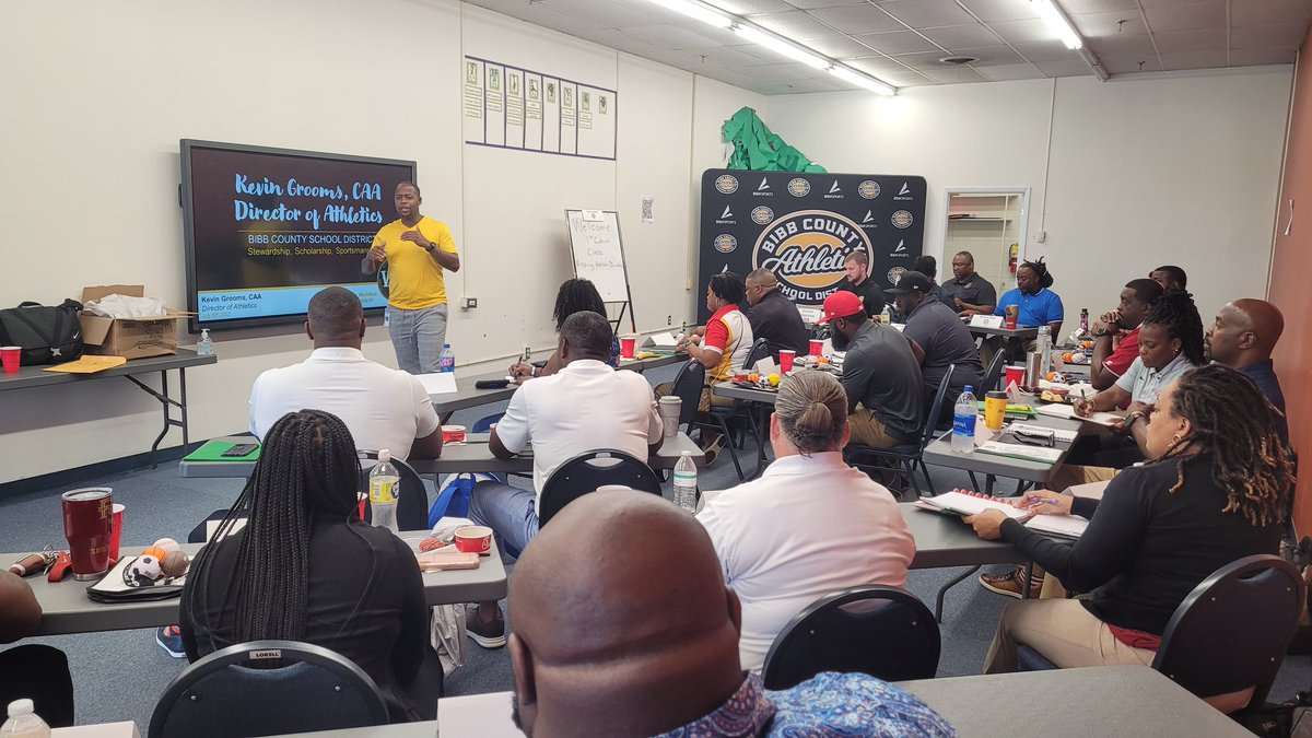 Proud to see the commitment of 24 coaches this morning at the first Aspiring Athletic Directors Cohort. <a href="/coachgrooms/">Grooms Director of Athletics, CMAA</a> developed an exceptional program for future athletic directors. <a href="/dan_a_sims/">Dan A. Sims</a> opened the day with "Real Talk." <a href="/BibbSchools/">Bibb County Schools</a> is grinding in every aspect. #Built4Bibb