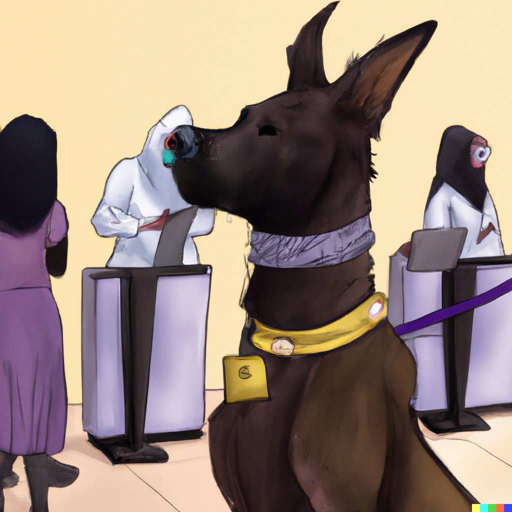 ServekGeartooth's tweet photo. #dalle #AiArtwork 
Program: Dall-E 2
Prompt: Digital art of Anubis standing in line at the DMV https://t.co/GB7W4h3QST