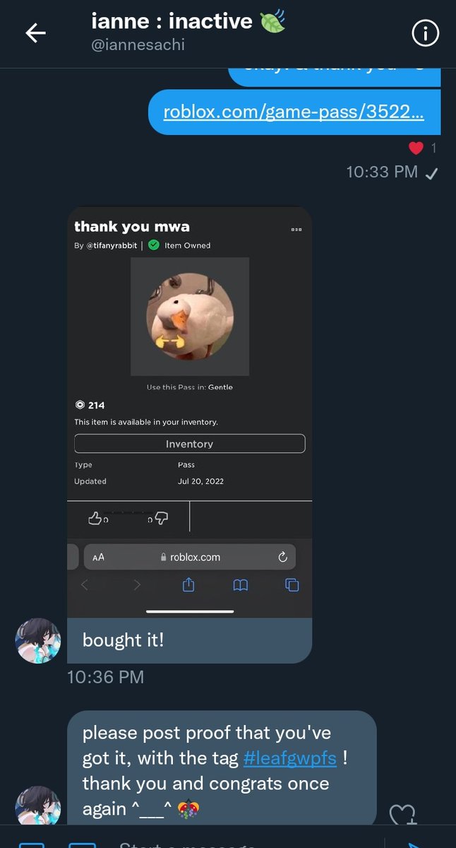 ur_j0yy's tweet photo. Thank you so much @iannesachi,got my robux prize (150 rbx w/ tax) ❤️ #leafgwpfs https://t.co/O4jSmmtDCk