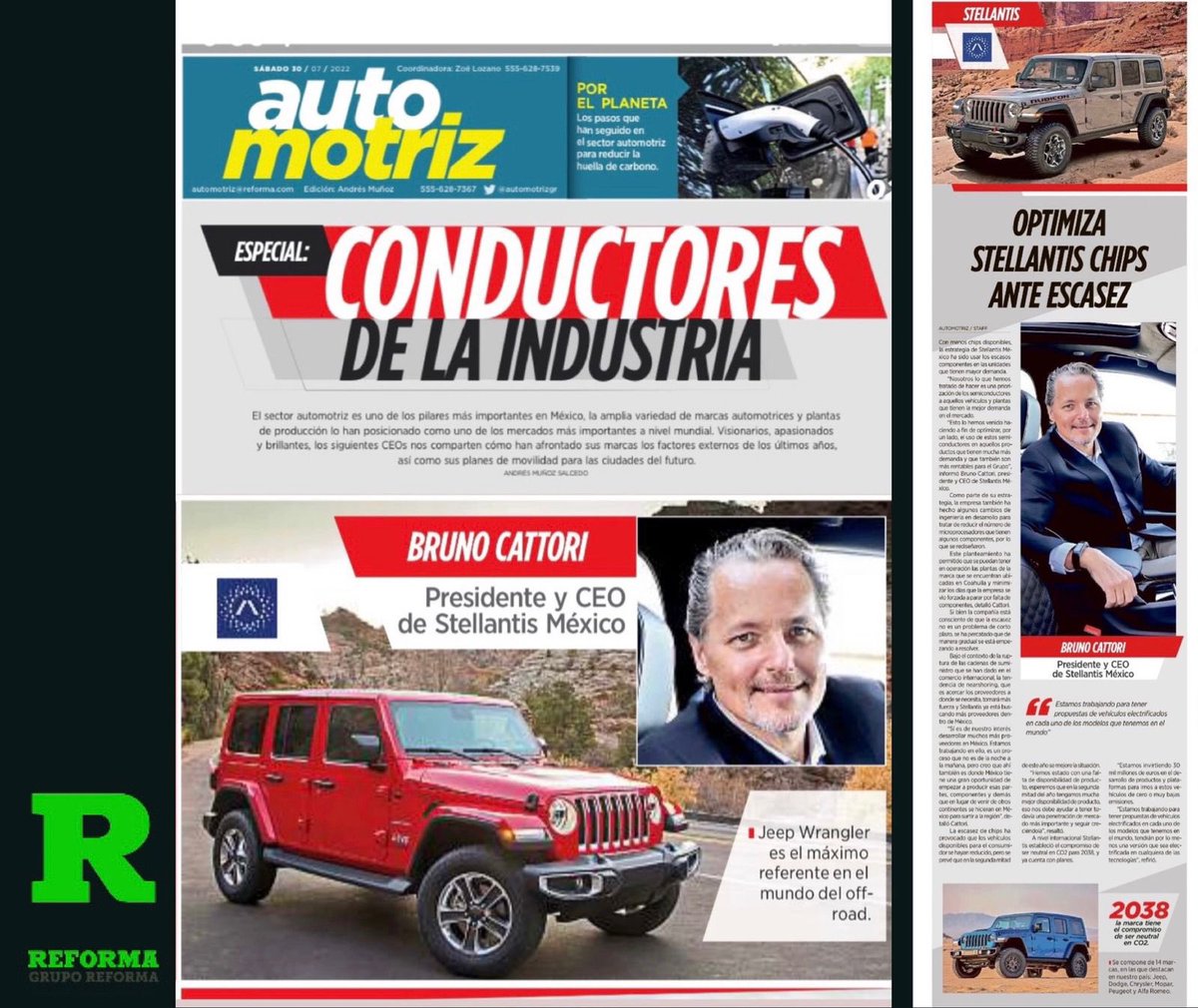 StellantisMX's tweet photo. #LosExpertosOpinan Te dejamos la entrevista de Bruno Cattori, Presidente y CEO de @StellantisMX con el periódico @Reforma https://t.co/7Ct2de3ICO