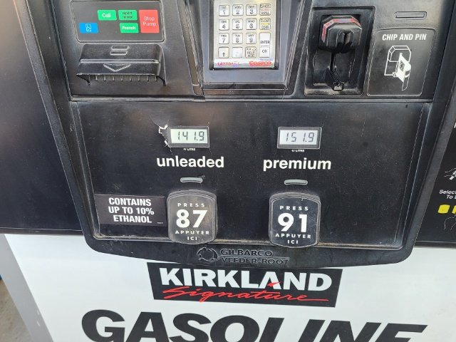 With a 29 liter tank on my bike it makes sense to beat the crowd at Costco in the morning. $1.659 &amp; $1.629 down the street