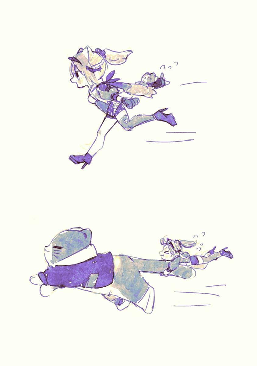 1girl running ponytail open mouth comic high heels thighhighs  illustration images