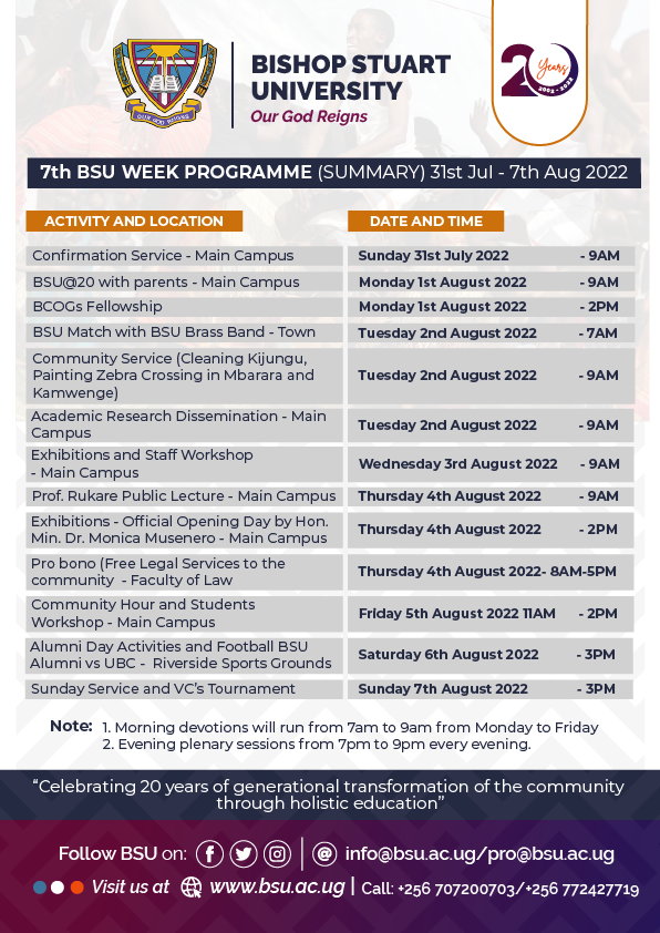 BishopStuartUni's tweet photo. Program roll out for the 7th BSU Week
#7thBSUWeek #BSUAt20 https://t.co/iyQogfJcZN