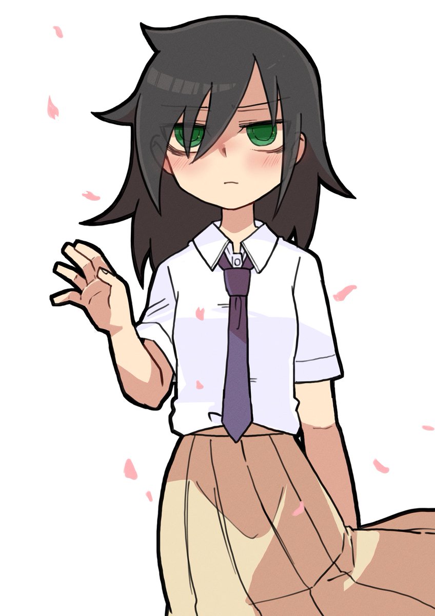 kuroki tomoko 1girl solo necktie green eyes skirt school uniform black hair  illustration images