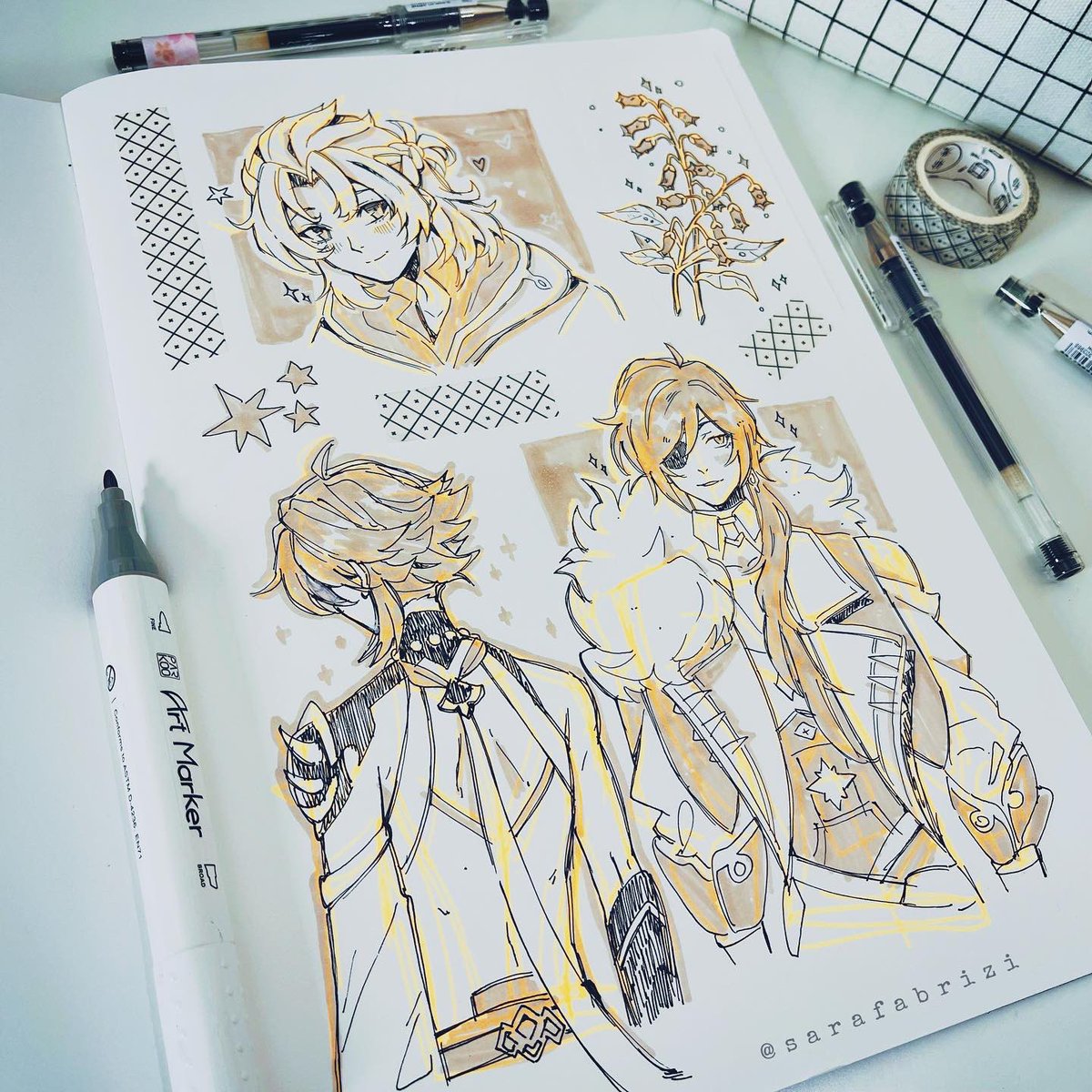 I'm practicing drawing directly with ink, without pencil and eraser! ✨ It's pretty hard for me! 💦 These first attempts aren't very pretty… but I think this is a great exercise to improve, so I'll keep it up! 💪