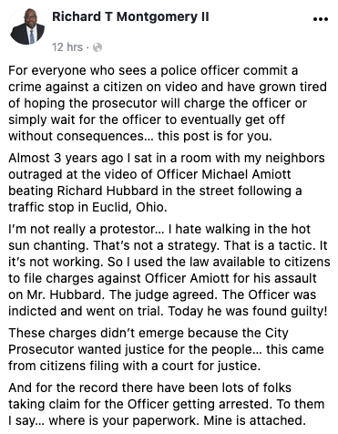 StateInjustice's tweet photo. Dr. Richard Montgomery taking a well-earned victory lap following the conviction of Euclid Police Officer Michael Amiott for the brutal beating of Richard Hubbard III. https://t.co/Pq33dyJO7c