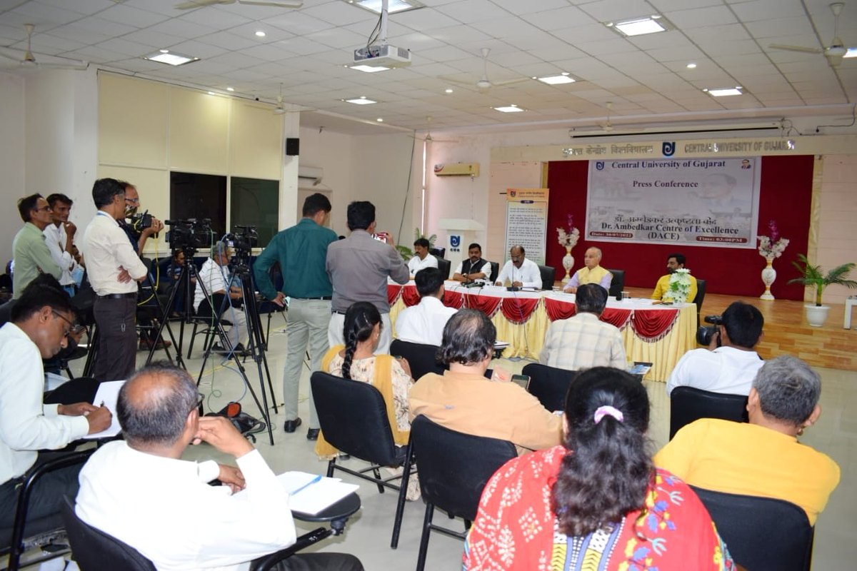 RamaShankerDub5's tweet photo. @PROCUG1 
A press conference was organized in Central University of Gujarat today by Dr. Ambedkar Centre of Excellence where Cabinet Minister of Social Justice and Empowerment, Gujarat, Shree Pradipbhai Parmar and Minister of State, Education, Dr. Kuberbhai Dindor were present. https://t.co/d5LTVDbJiZ