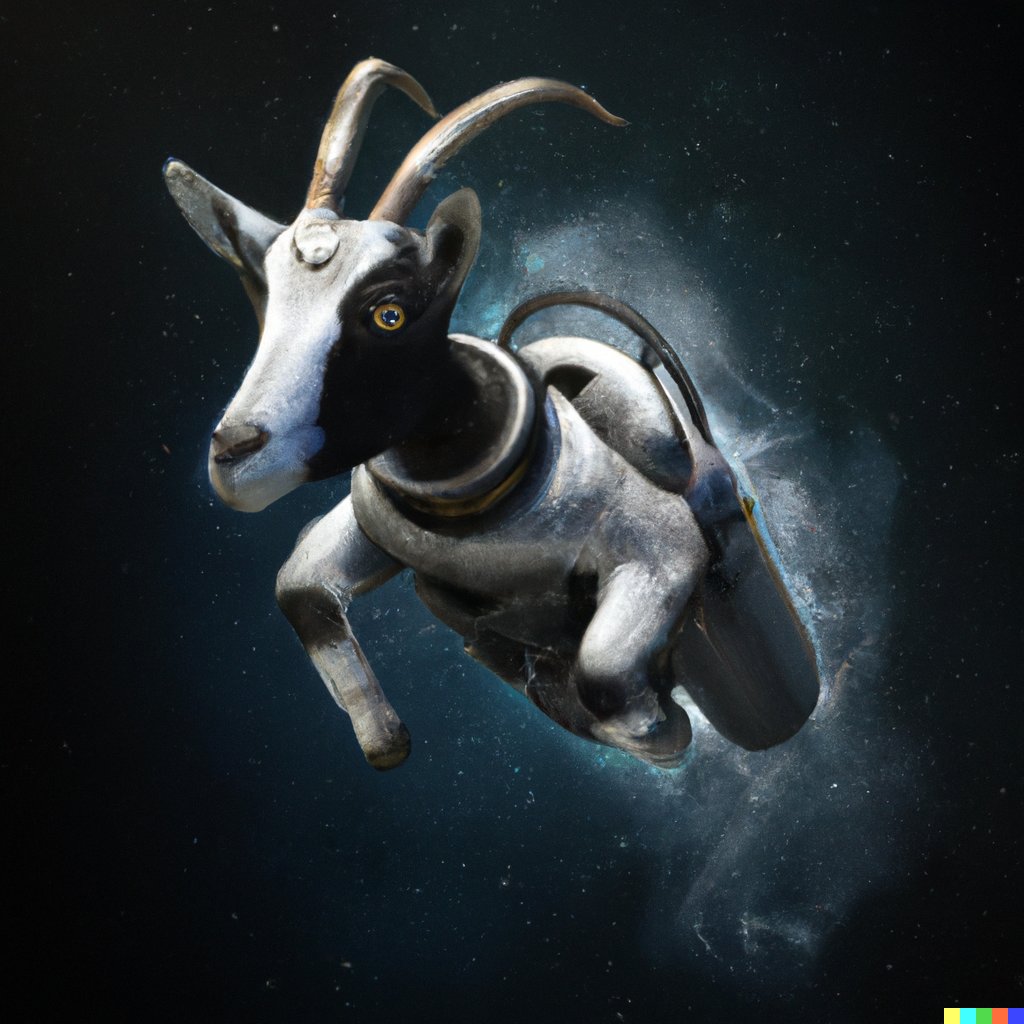 _JacobStone's tweet image. Day 1 of 50! (2/2)

“An astronaut goat wearing a jetpack flying toward a black hole, high quality, photorealistic”

#50DaysOfDallE