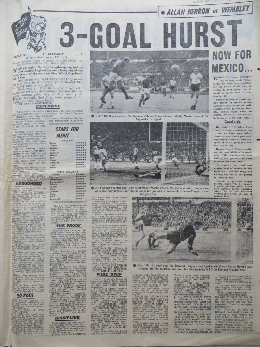 Continued 3/3...
England 4-2 West Germany AET.
#WorldCup #JulesRimetTrophy
#Wembley (96,924) #OnThisDay 1966
#ThreeLions #MemoriesFromTheAttic
#lufc