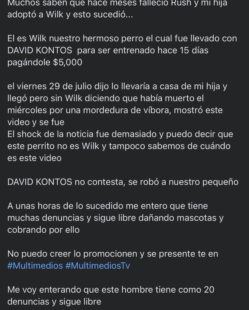 KatiaFranco01's tweet photo. Viernes 15 de Julio llevamos a mi perro a Santiago al lugar donde tiene su “escuela” David, me dijo que eran $3,000 al inicio y $3,000 al final. EL DOMINGO 17, 2 días después me dice que necesita el dinero urgente que me rebaja $1,000  porque necesita le pongan un clima… https://t.co/9iawnl7c1J