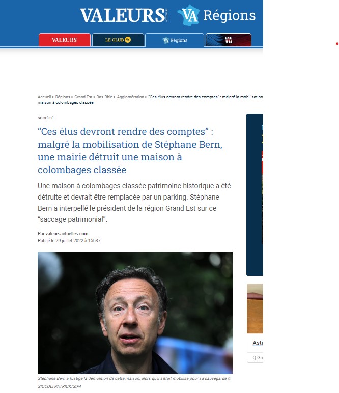GilbertCollard's tweet photo. Une mairie du Bas-Rhin (#Hochfelden) détruit une maison à colombages classée patrimoine historique pour y faire un parking : Stéphane #Bern veut que les élus rendent des comptes pour ce saccage : il a raison, un jour ou l'autre les massacreurs de la #France seront maudits ! https://t.co/hyXhtoEDX5