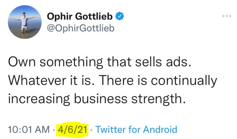 OgPerspective's tweet photo. π£οΈ"Own something that sells ads." Whatever it is. It's really that easy to become one of the best investors in the world. $PINS $SNAP $ROKU. #CMLPro #perspective https://t.co/NydUU1wom0