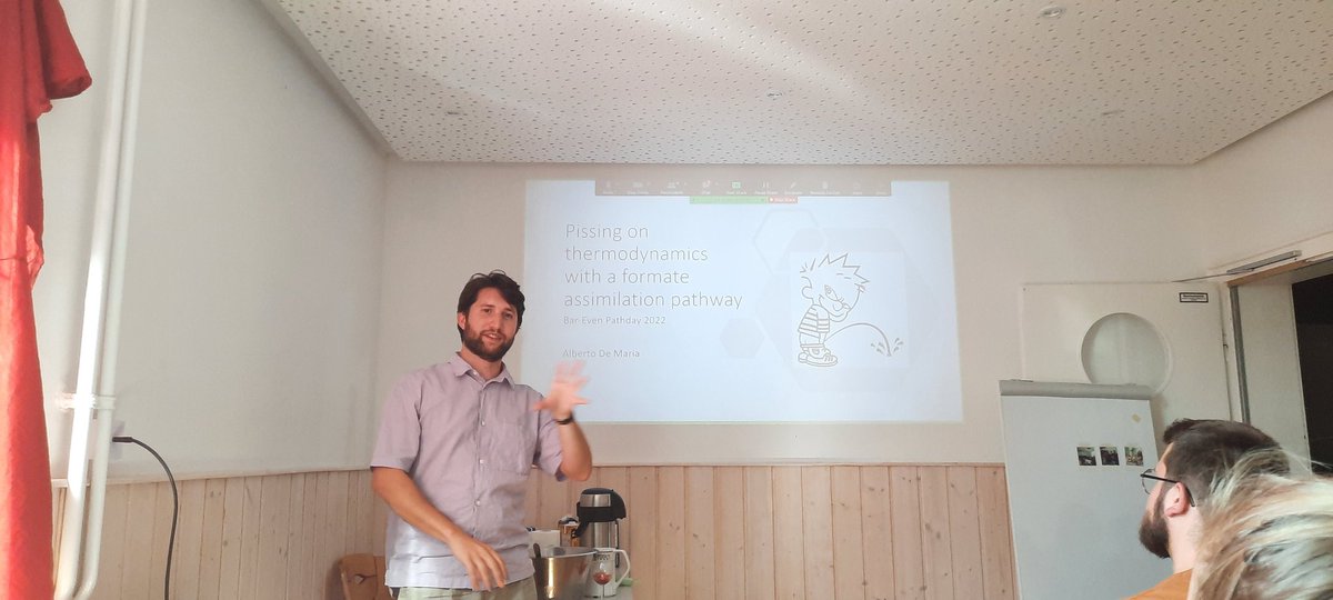 WeTheBarEvenLab's tweet photo. The #pathday 2022 is over, where daring metabolic engineering designs and approaches were presented by Vittorio, @SebWenk, @mirbachh, @DeMaria_SynBio, Paul, Jenny, @BDronsella & Will (directly from London)! https://t.co/kyy0JbYE5u