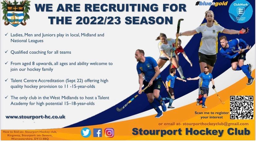 TheChasePE's tweet photo. Stourport Hockey Club are recruiting players... if your interested scan the QR code or email stourporthockeyclub@gmail.com for more info #communitylinks #bluengold https://t.co/JDJ40mBEwa
