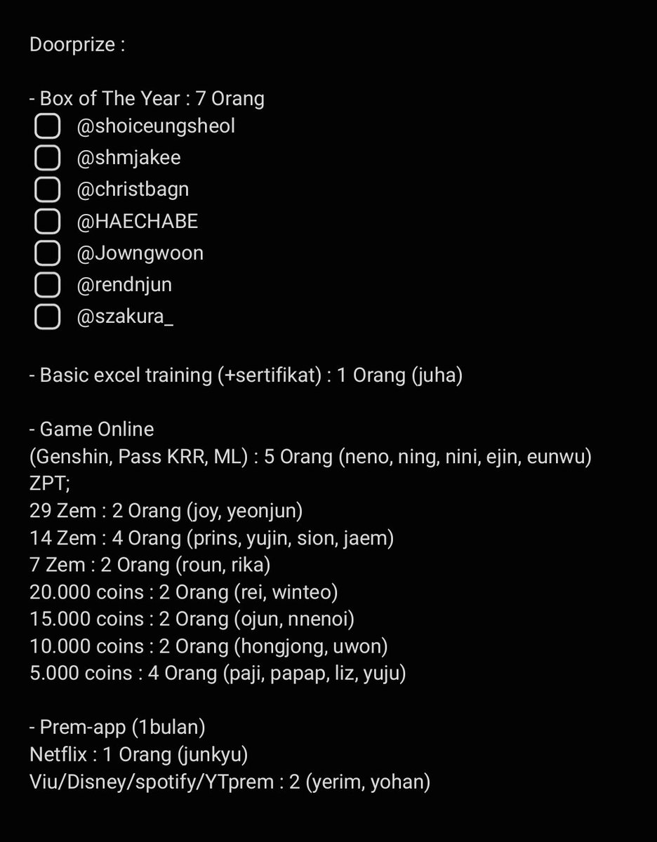 Ricisdul's tweet photo. DAN ARTINYAAAA. selesai sudah pwngocokan dorprais enih, rekapnya begini; https://t.co/6KgJY84aeX