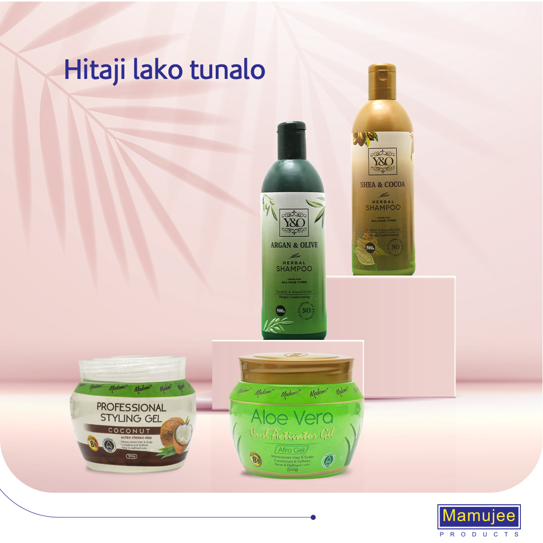 MamujeeLtd's tweet photo. Tumekuletea bidhaa zenye kiwango cha kuaminika kwa matunzo ya nywele zako. Jipatie shampoo zetu pamoja na jeli ambazo ni mahususi kwa matunzo ya nywele kuanzia kuosha hadi kuchana. #SisiNiMamujee https://t.co/FVmIKlobvW