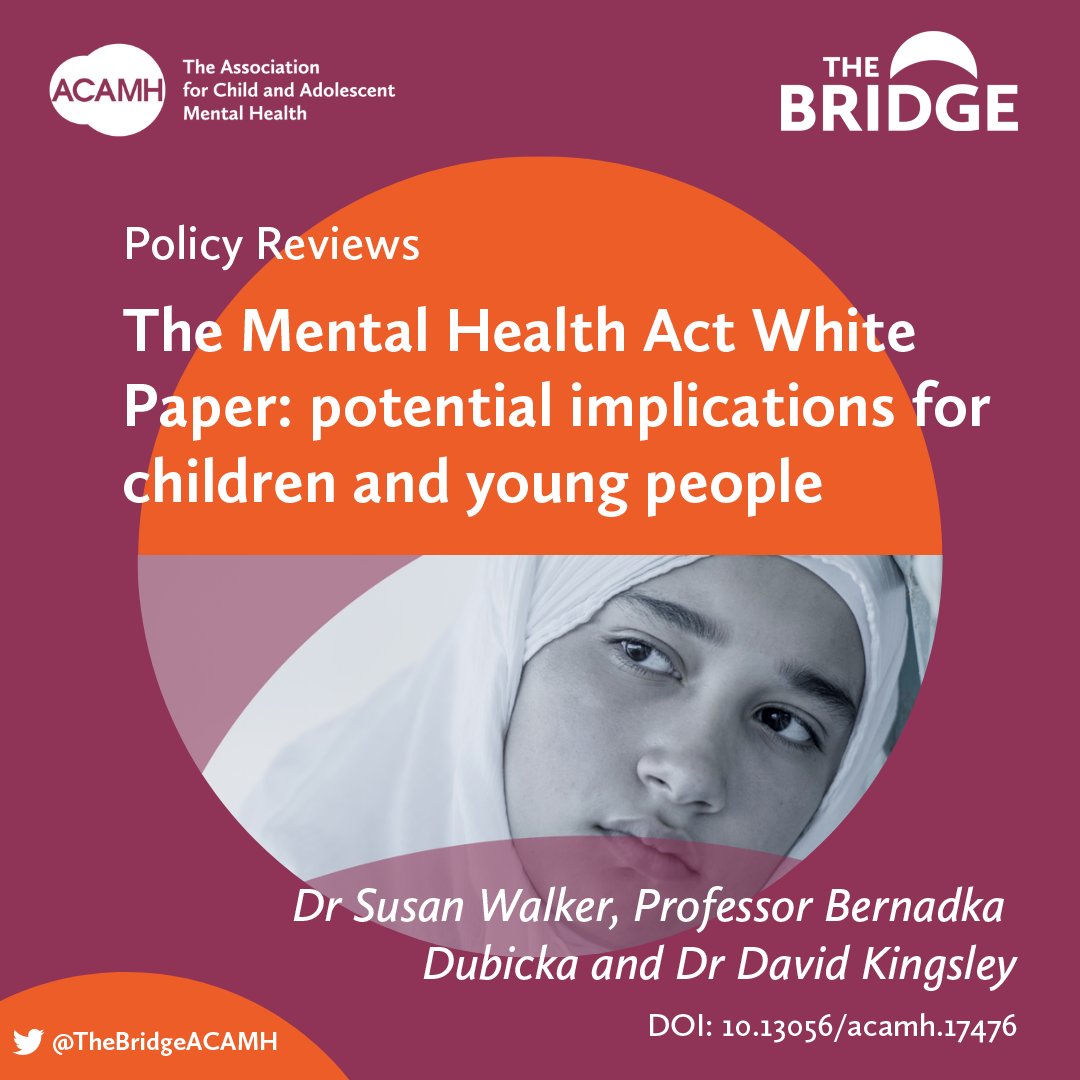 Association for Child & Adolescent Mental Health (@acamh) on Twitter photo In this interesting 'Policy Review', <a href="/SusieElizabethW/">Susie Walker</a>, @bernadkadubicka & David Kingsley discuss recent proposals for reform of the #MentalHealth Act White Paper & consider their implications for CYP.
Read the full 'Policy Review' here: bit.ly/3G5V7yL In this interesting 'Policy Review', <a href="/SusieElizabethW/">Susie Walker</a>, @bernadkadubicka & David Kingsley discuss recent proposals for reform of the #MentalHealth Act White Paper & consider their implications for CYP.
Read the full 'Policy Review' here: bit.ly/3G5V7yL