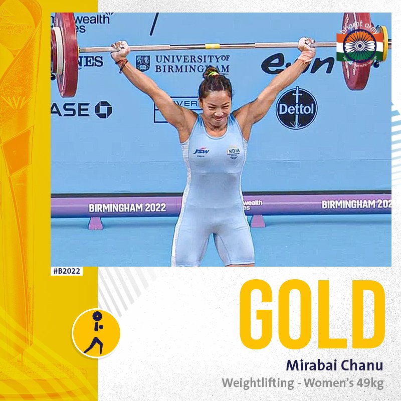 🔥🙌🏼 LEGEND! Mirabai Chanu wins India's first Gold Medal at CWG 2022 with a combined lift of 197 kg⚡

📸 Getty • #mirabaichanu #B2022 #CWG2022 #weightlifting #TeamIndia #BharatArmy