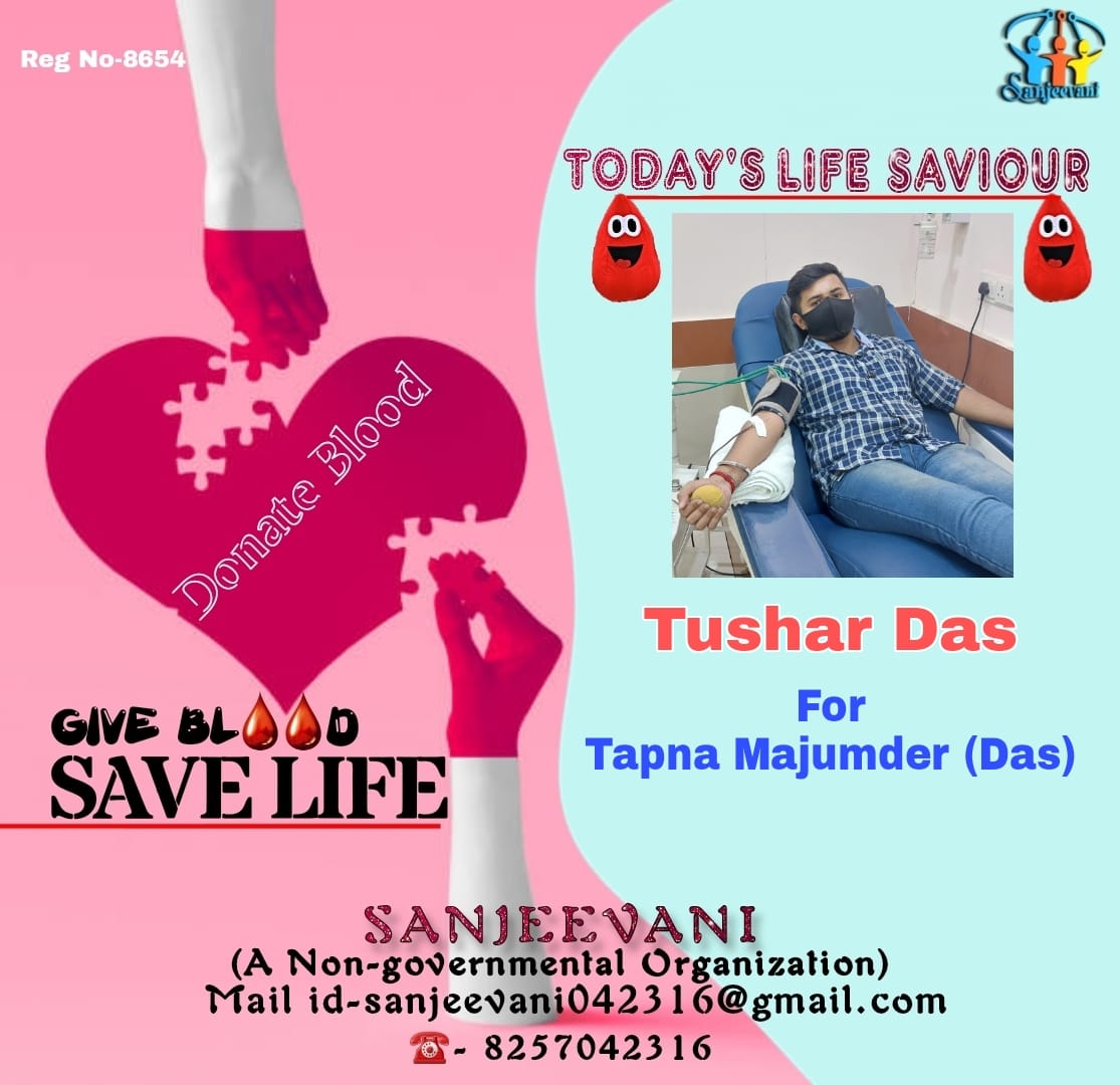 Sanjeevani8654's tweet photo. Tapna Majumder, who is undergoing treatment at ILS hospital today is in urgent need of blood, her family contacted #Sanjeevani.
A dedicated member of our NGO #Tushar_Das took time out of his busy life to run and donate blood.
#Sanjeevani would like to thank #Tushar_Das sir..❣️🙏 https://t.co/uSZq8q40Sf