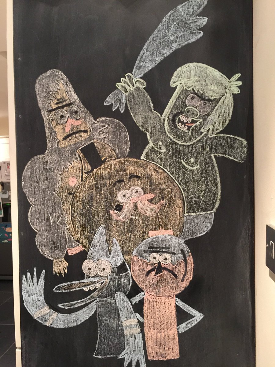 flukeb0y's tweet photo. @RegShowOOC Kids wanted me to draw this on kitchen chalkboard when they were in the middle of their Regular Show craze https://t.co/0q46YvSlSW