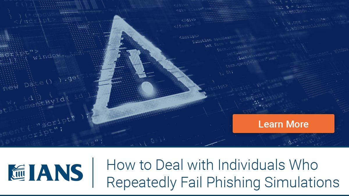IANS_Security's tweet photo. Have a group of employees who regularly fail phishing tests? 

Read more on our blog: https://t.co/lXhhE1wDhO

#phishing #phishingcampaign #antiphishing #phishingtest #infosec #informationsecurity #cybersecurity https://t.co/w52ARoqH2m