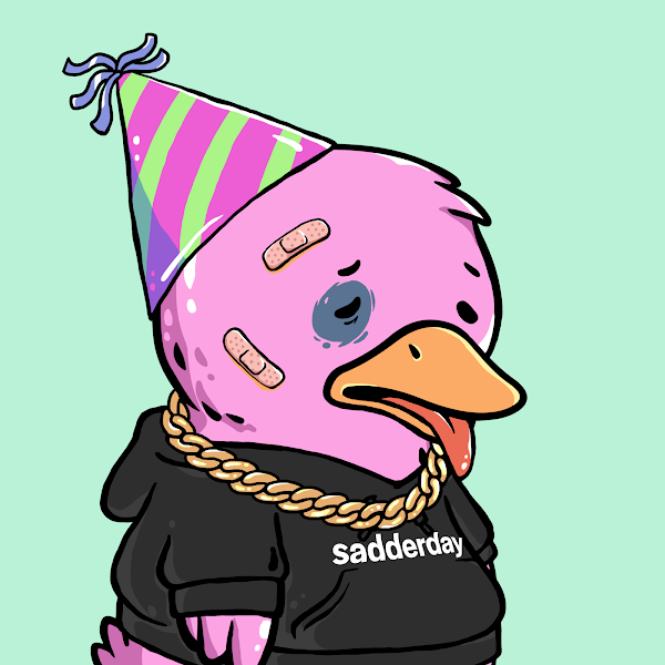 Happy Sadderday! We're airdropping Sad as Duck #285 from the team reserve today. Rules to enter:

1) Retweet this
2) Follow @sadderdayshop
3) Own at least 1 Sad As Duck NFT in wallet.

Mint website: nfts.sadderday.com

Contest ends 8/2 at 10am EST. Good luck ducks!