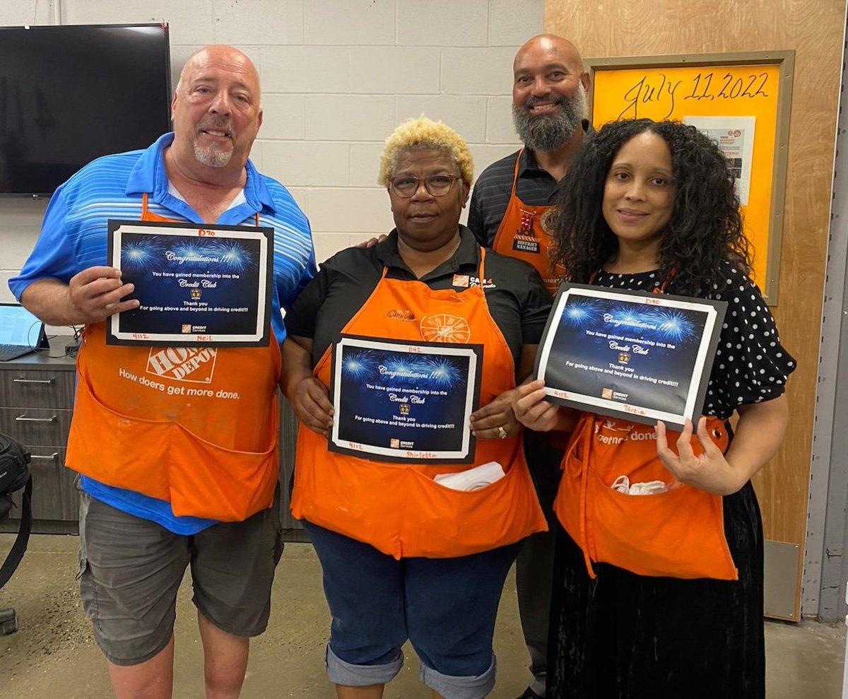 That Home Depot Guy (@hdkesnel) on Twitter photo DM Jon Baumann congratulates 4112's newest Credit Club members (l. to r.) Neil (D70), Shirletta (D42) and Urcia (D90). Great job all!
<a href="/jonbaumann304/">Jon Baumann</a>, <a href="/MattWichner/">Matt Wichner</a>, <a href="/MaryLuk33744050/">Mary Luke</a> DM Jon Baumann congratulates 4112's newest Credit Club members (l. to r.) Neil (D70), Shirletta (D42) and Urcia (D90). Great job all!
<a href="/jonbaumann304/">Jon Baumann</a>, <a href="/MattWichner/">Matt Wichner</a>, <a href="/MaryLuk33744050/">Mary Luke</a>