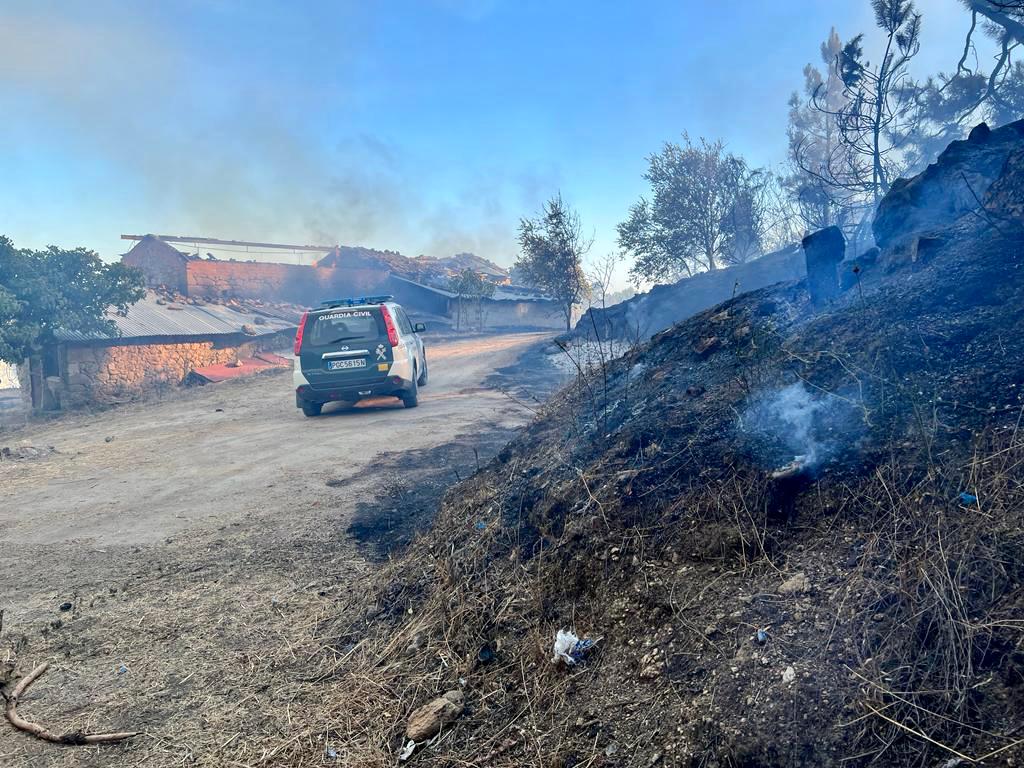 guardiacivil's tweet photo. ➡️Estabilizado el incendio forestal declarado ayer que ha calcinado unas 250 hectáreas en el término municipal de Villanueva de la Vera en #Cáceres.

📸Fue necesario el desalojo preventivo de varias viviendas aisladas cercanas al fuego.

#IFVillanuevadelaVera #StopIncendios2022 https://t.co/dnKZYlRzld