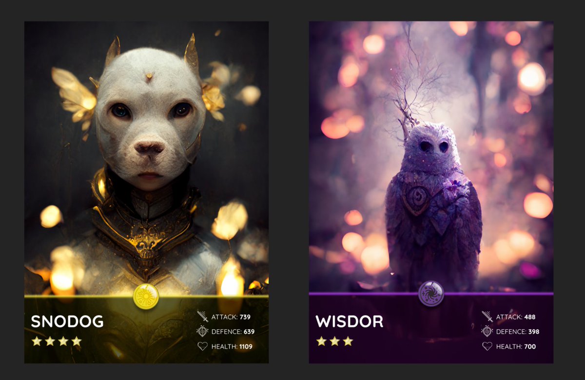 DarkMythosTCG's tweet photo. Are you ready for two new #playcards? We hope you like the style.
Snodog - Holy - 4 Star
Wisdor - Dark - 3 Star
Website with all information will follow.
#nft #iota #shimmer #fantasycardgame https://t.co/vIdSoC1r6Y