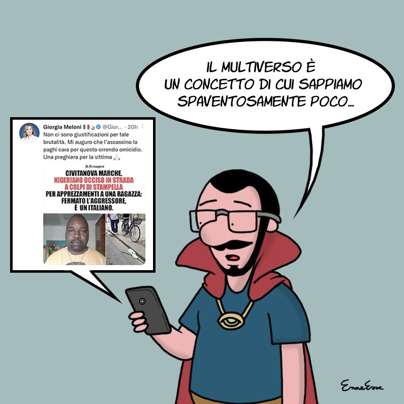 Enneesse3's tweet photo. In the multiverse of campagna elettorale...

#campagnaelettorale #giorgiameloni #civitanovamarche #alika #violenza #razismo #dottorstrange #multiverse 
#enneesse #vignette #webcomics #cartoon #ridere #nerd https://t.co/KWLBgRVFop