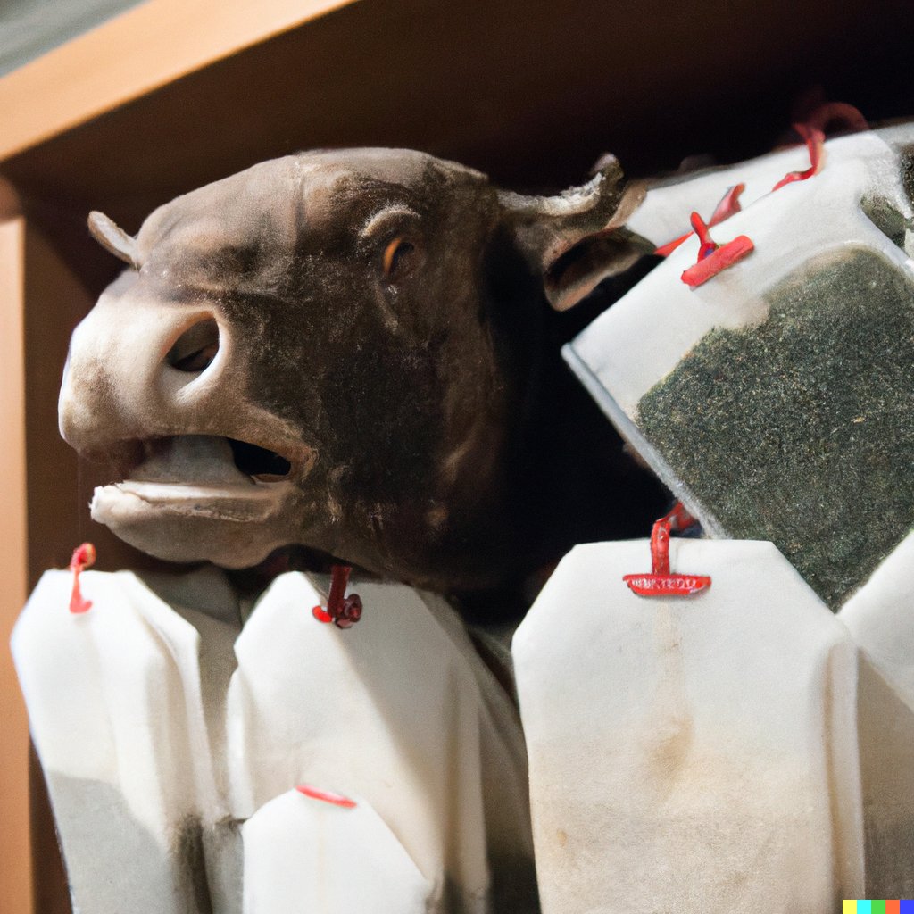 rad_ai_pics's tweet photo. Photo of an overly attached minotaur eagerly showing off his collection of used tea bags in a display case #tea #tealovers #teatime #Minotaur #beef #beeftea #bonox #bovril #teabagging #dalle #dalle2 #AIart https://t.co/iDDeGqhnR3