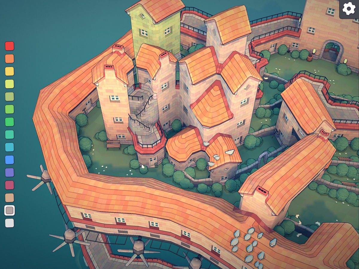 #Townscaper 
Living in the residential towers of the Flying Canton, you became accustomed to the steep narrow stairways.